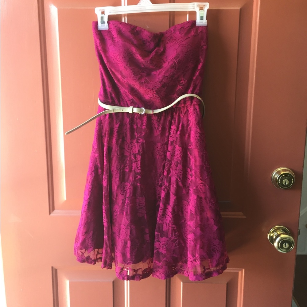 Love Reign Lace Dress Strapless Maroon Large